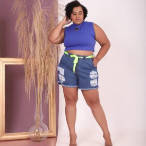 Bermuda Jeans com cinto neon